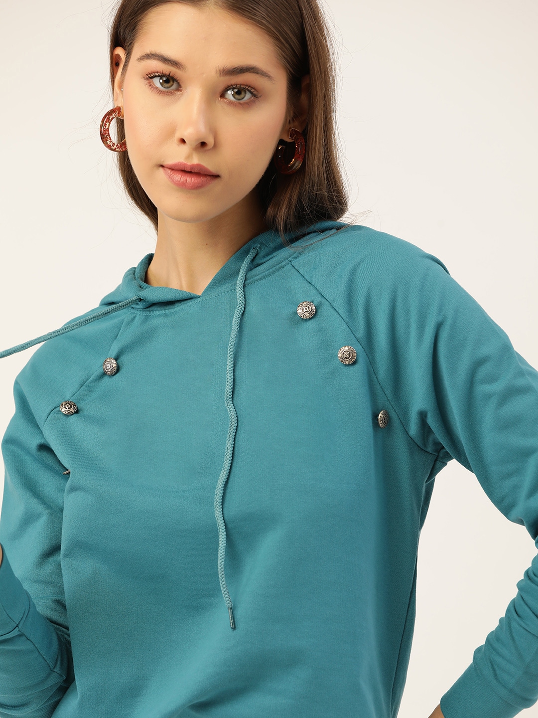 DressBerry Women Blue Hooded Sweatshirt Price in India