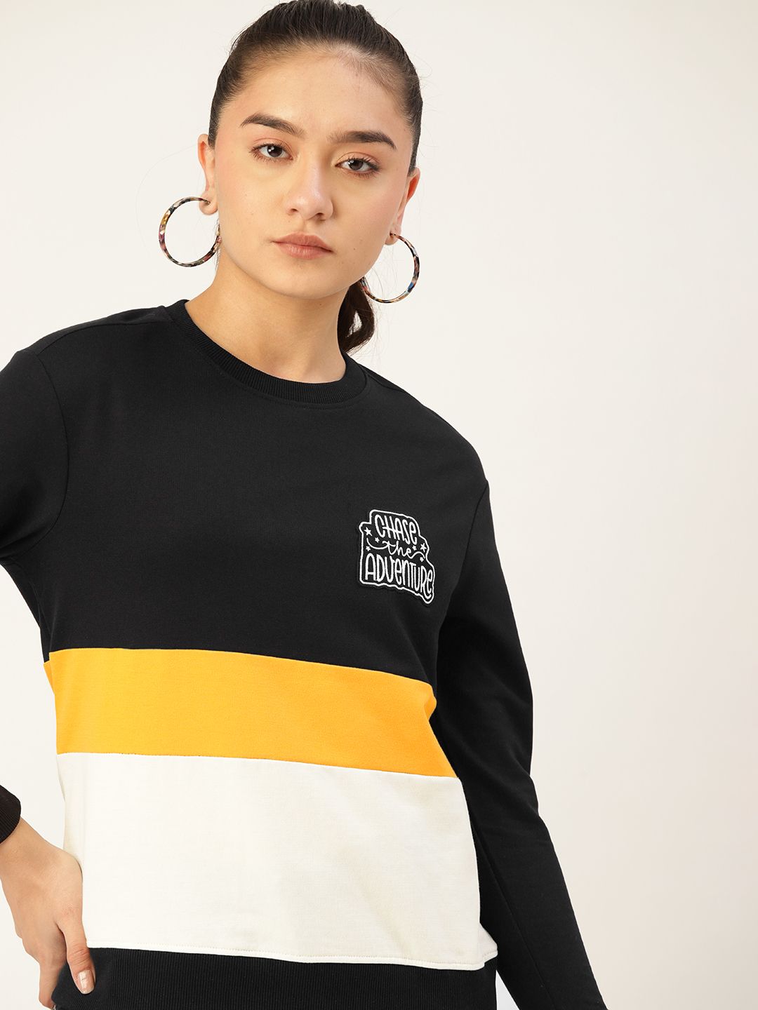 DressBerry Women Black & White Colourblocked Sweatshirt Price in India