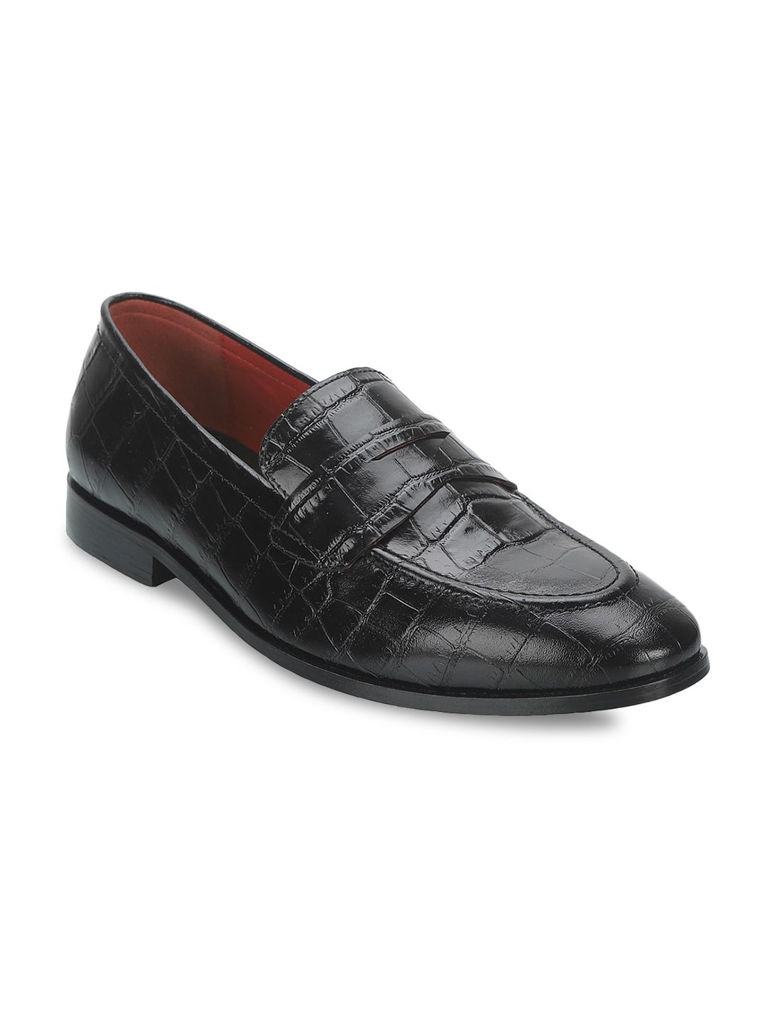 Saint G Men Black Textured Leather Formal Loafers