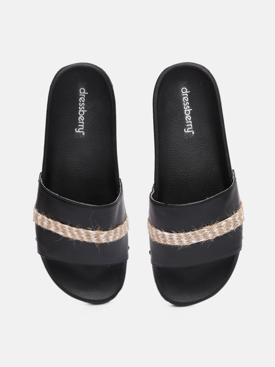 DressBerry Women Black Solid Sliders Price in India