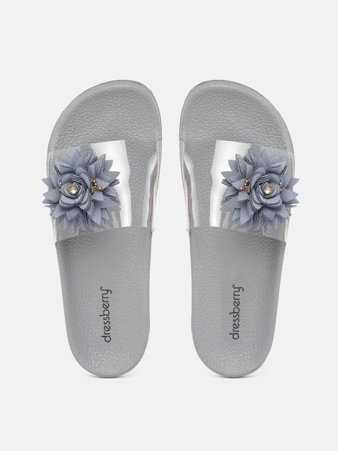 DressBerry Women Grey Embellished Sliders Price in India