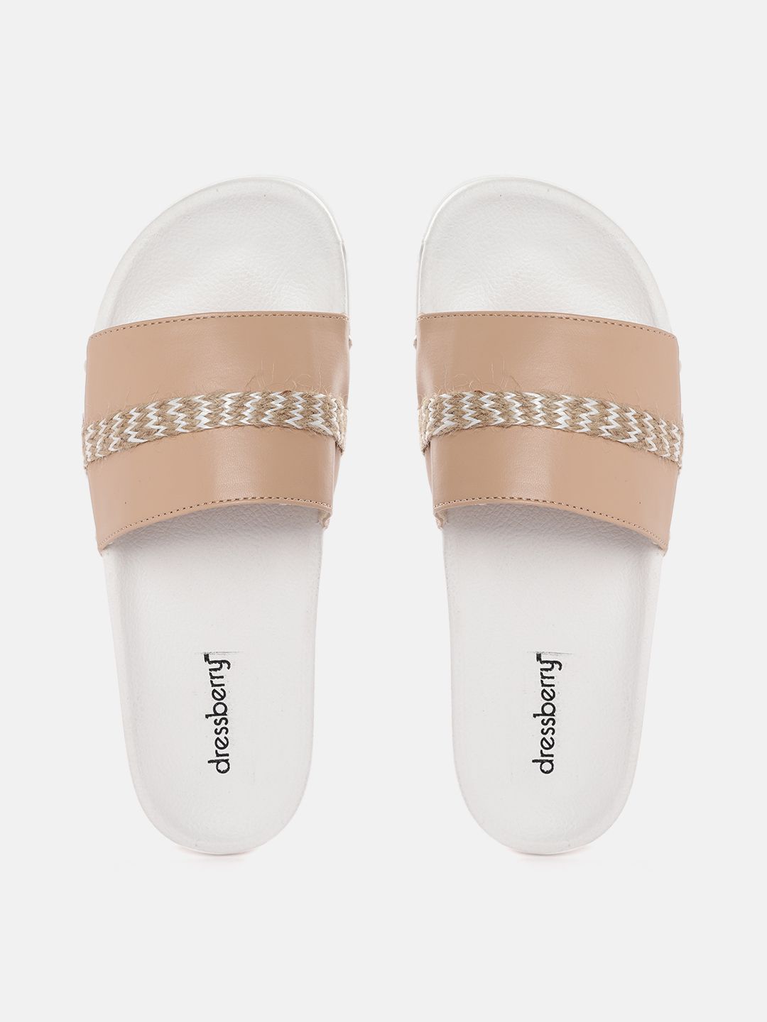 DressBerry Women Beige & Off-White Woven Design Detail Sliders Price in India