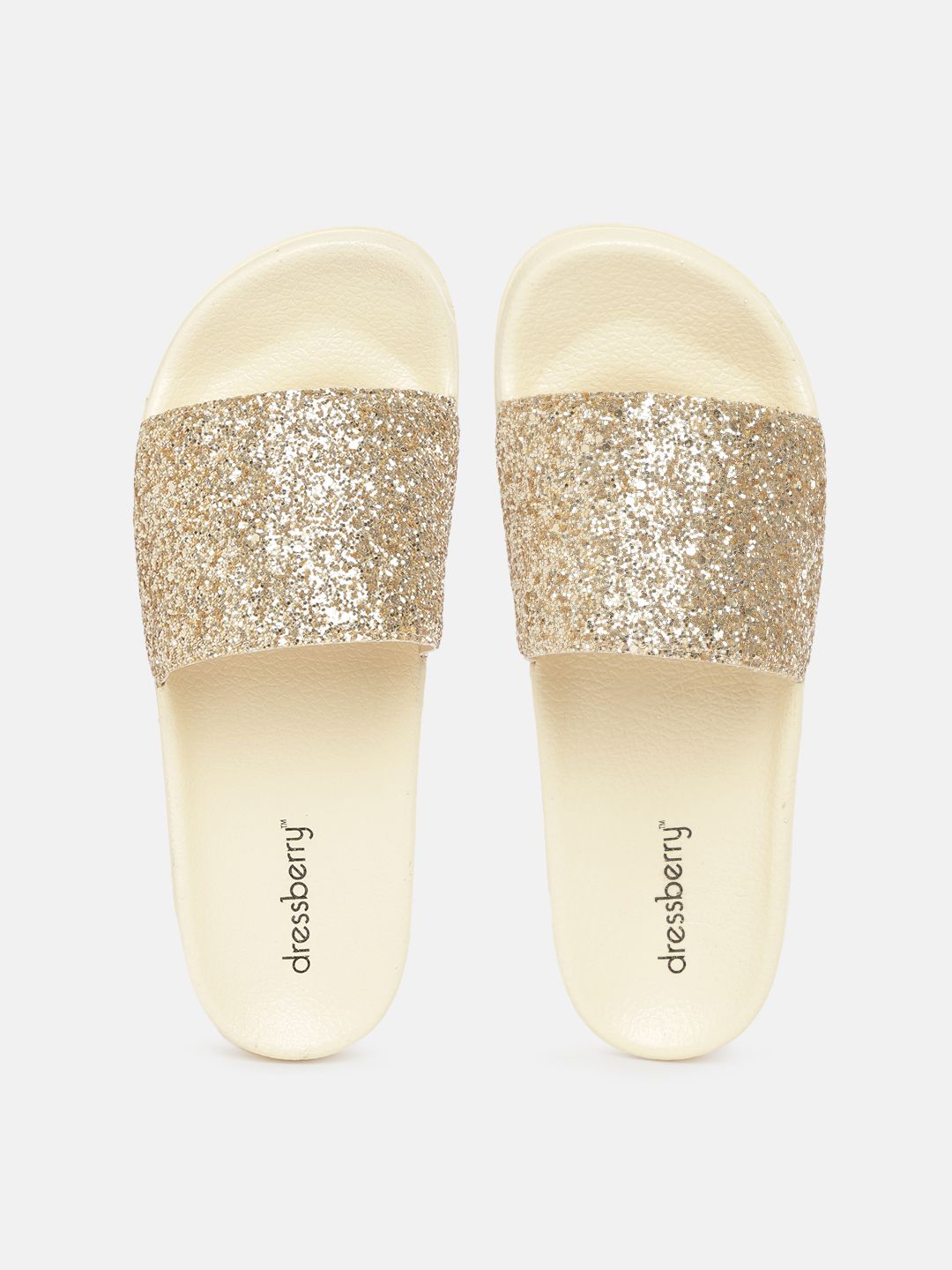 DressBerry Women Gold-Toned Shimmer Sliders Price in India