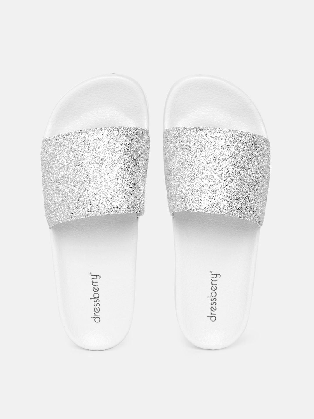 DressBerry Women Silver-Toned Sheen Effect Sliders Price in India