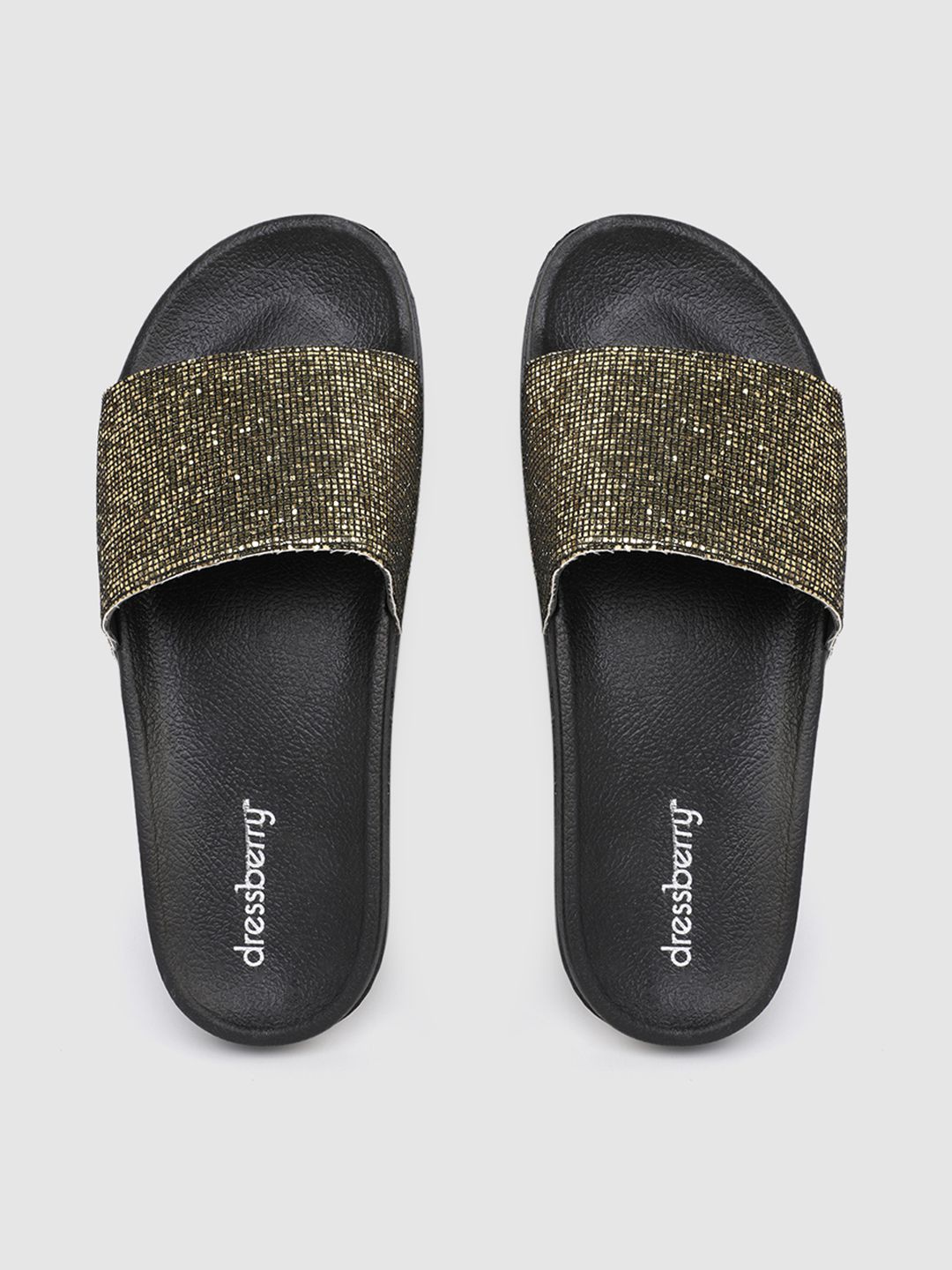 DressBerry Women Gold Embellished Sliders Price in India