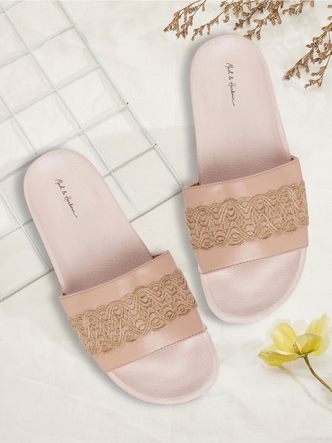 Mast & Harbour Women Pink Woven Design Sliders Price in India