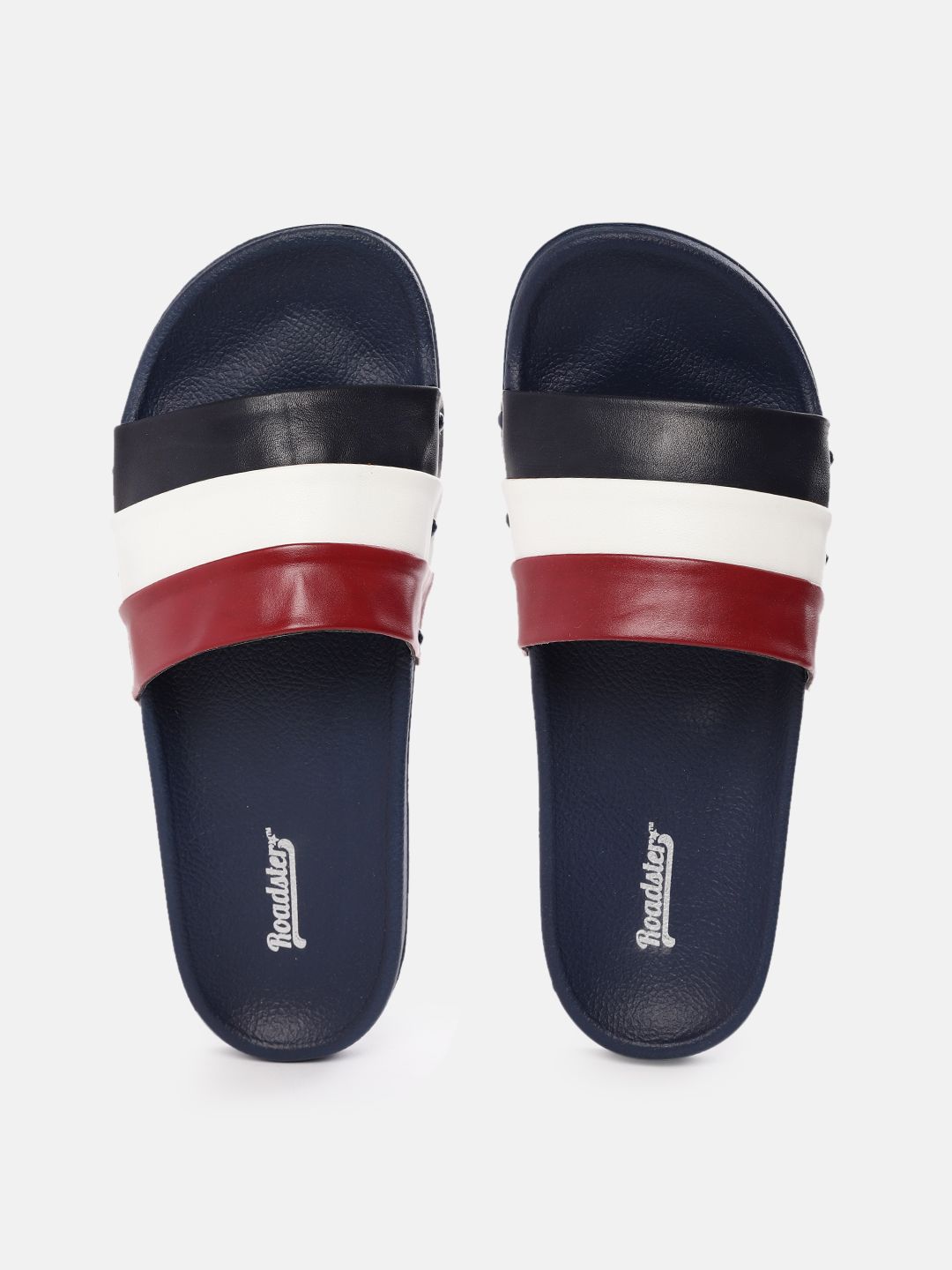 Roadster Women Navy Blue & White Striped Sliders Price in India