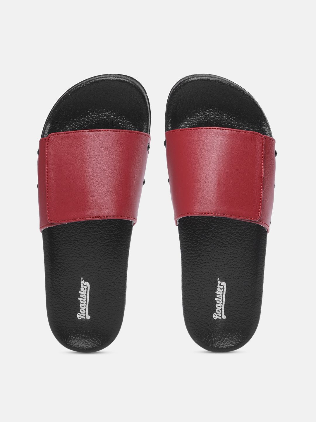 Roadster Women Red & Black Solid Sliders Price in India