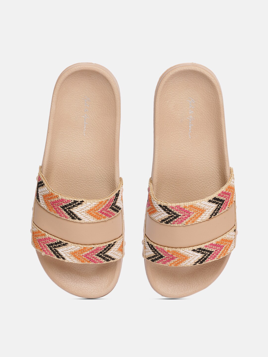 Mast & Harbour Women Beige Embroidered Sliders Price in India