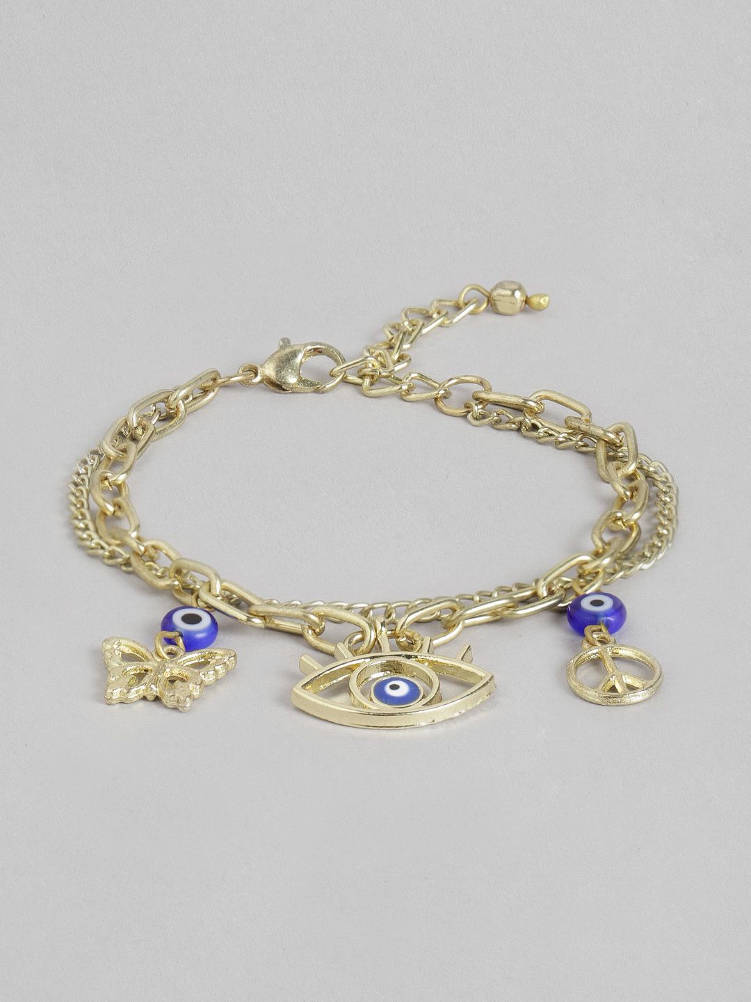 Blueberry Women Blue Gold-Plated Handcrafted Layered Evil Eye Link Charm Bracelet Price in India