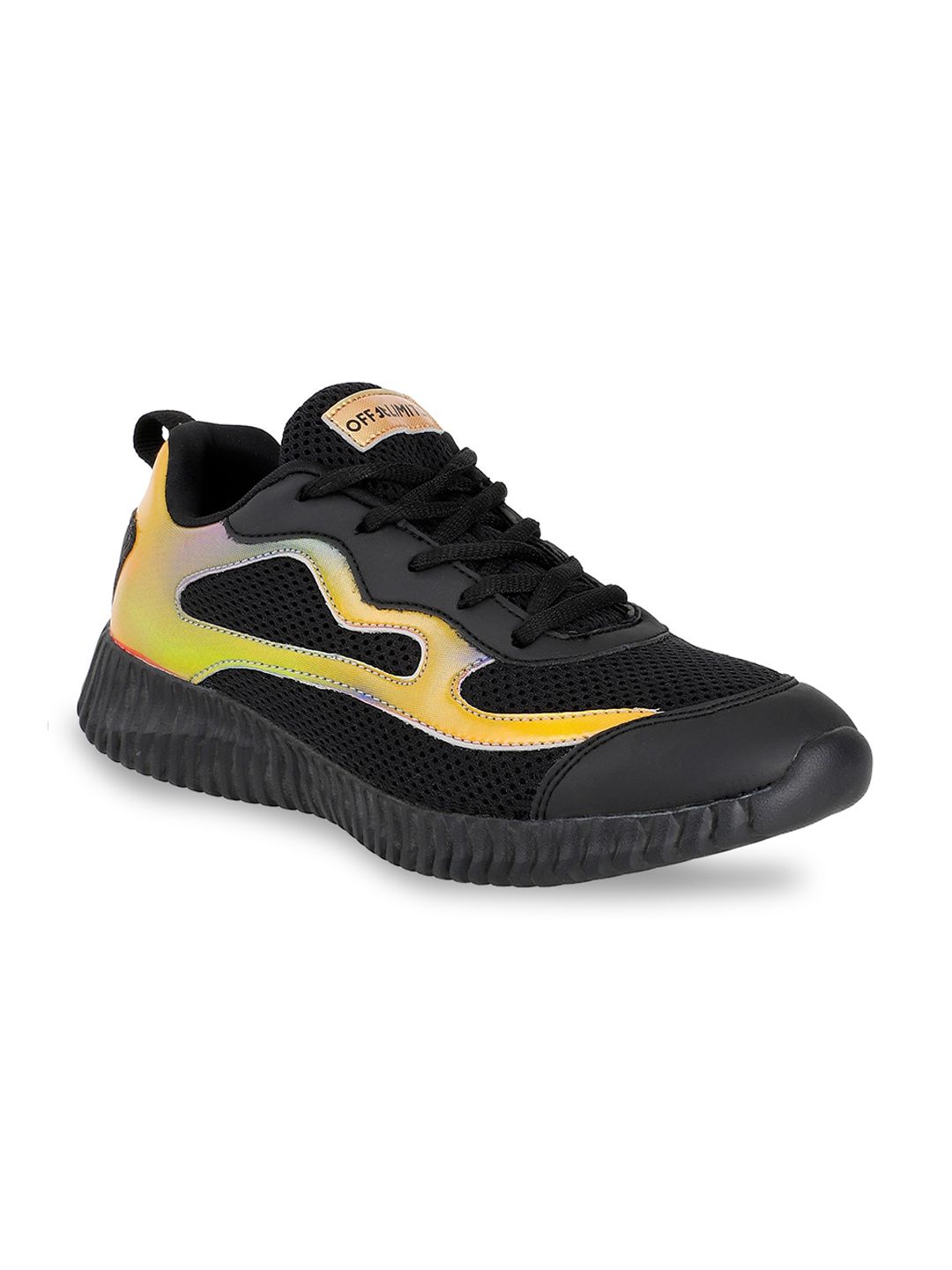 OFF LIMITS Women Black & Yellow Mesh Running Shoes Price in India