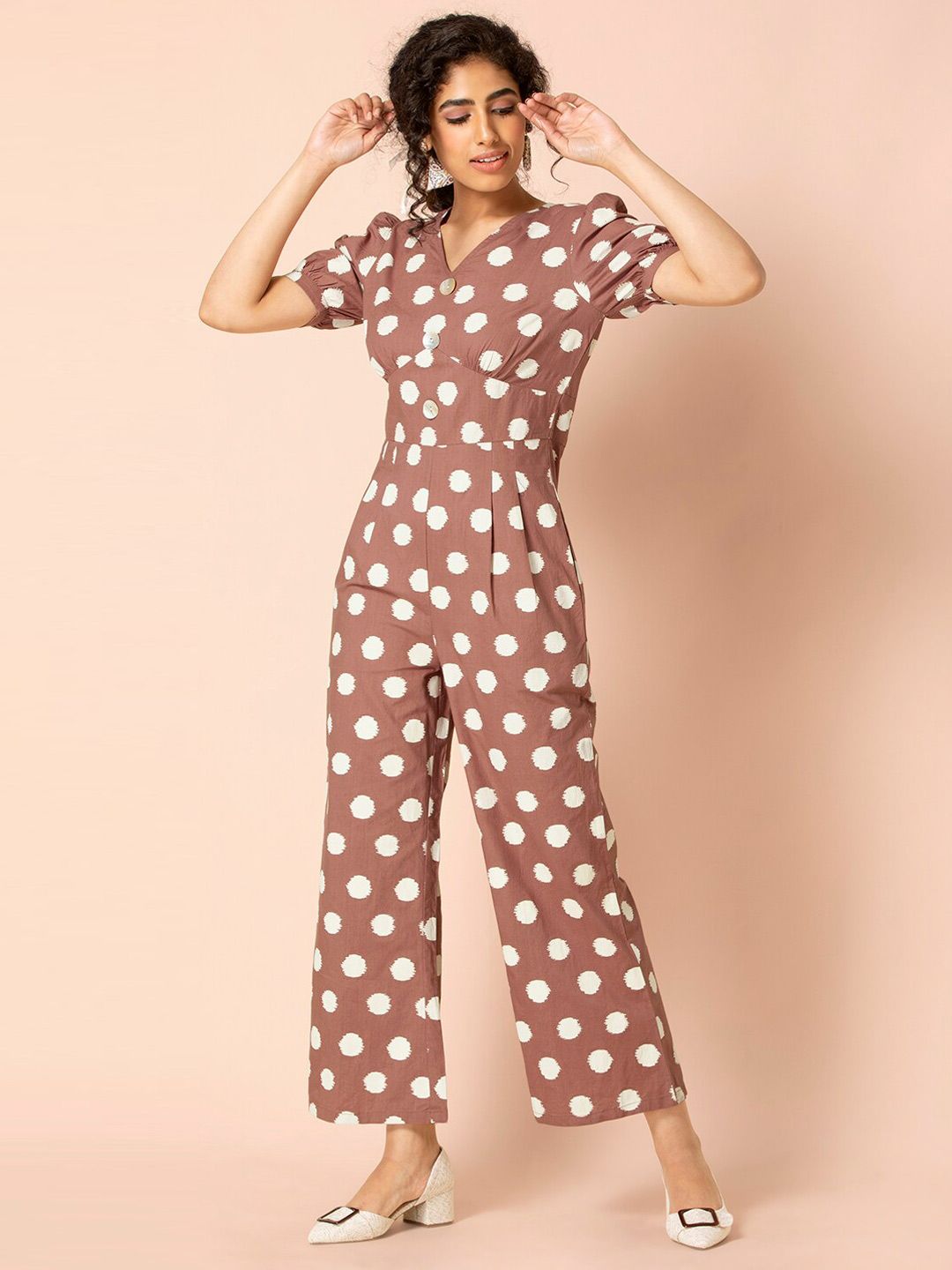 Earthen BY INDYA Pink Printed Bell Bottom Jumpsuit Price in India