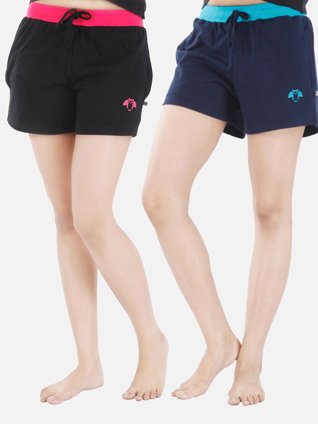 Nite Flite Women Pack Of 2 Black Solid Cotton Lounge Shorts Price in India