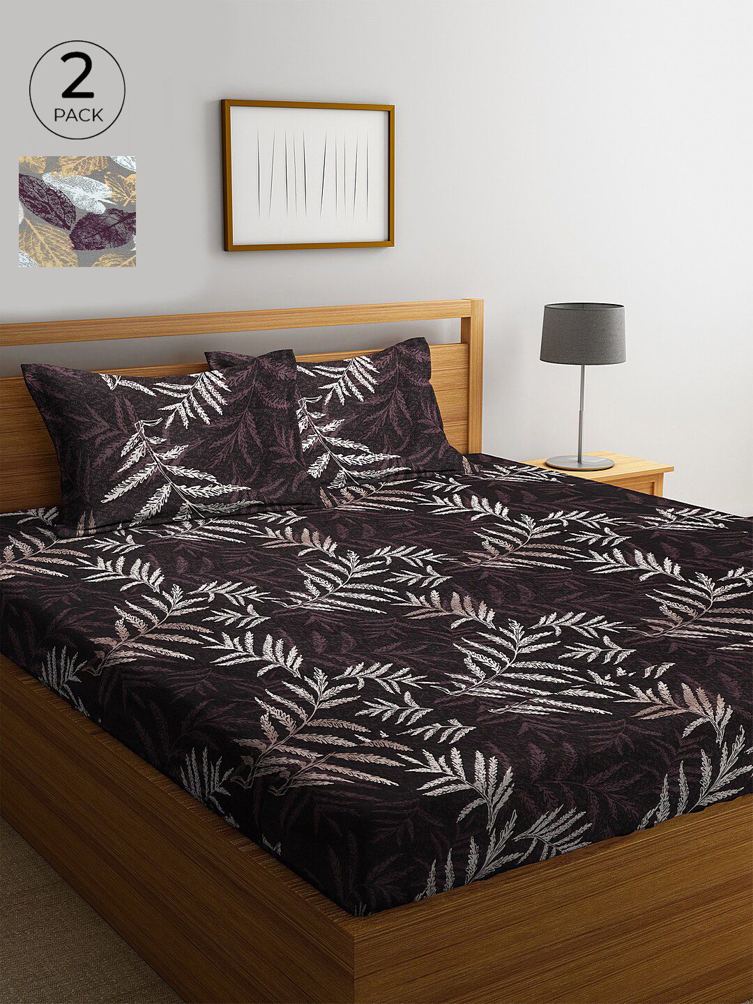 KLOTTHE Pack of 2 Grey Floral 210 TC Cotton King Bedsheets with 4 Pillow Covers Price in India