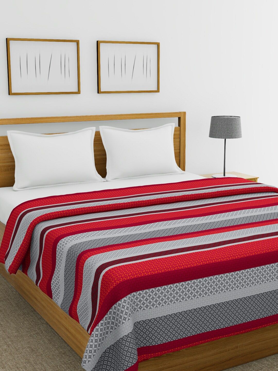BIANCA Red & Grey Striped AC Room 150 GSM Double Bed Comforter Price in India