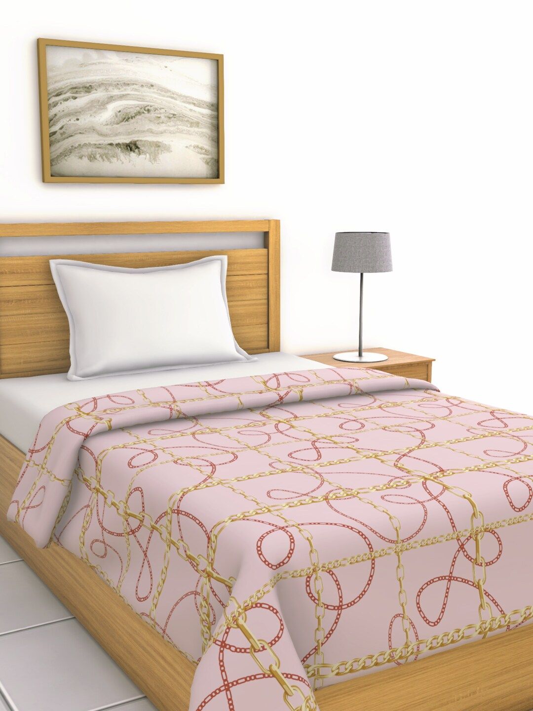 BIANCA Pink & Gold-Toned Abstract AC Room 150 GSM Cotton Single Bed Comforter Price in India