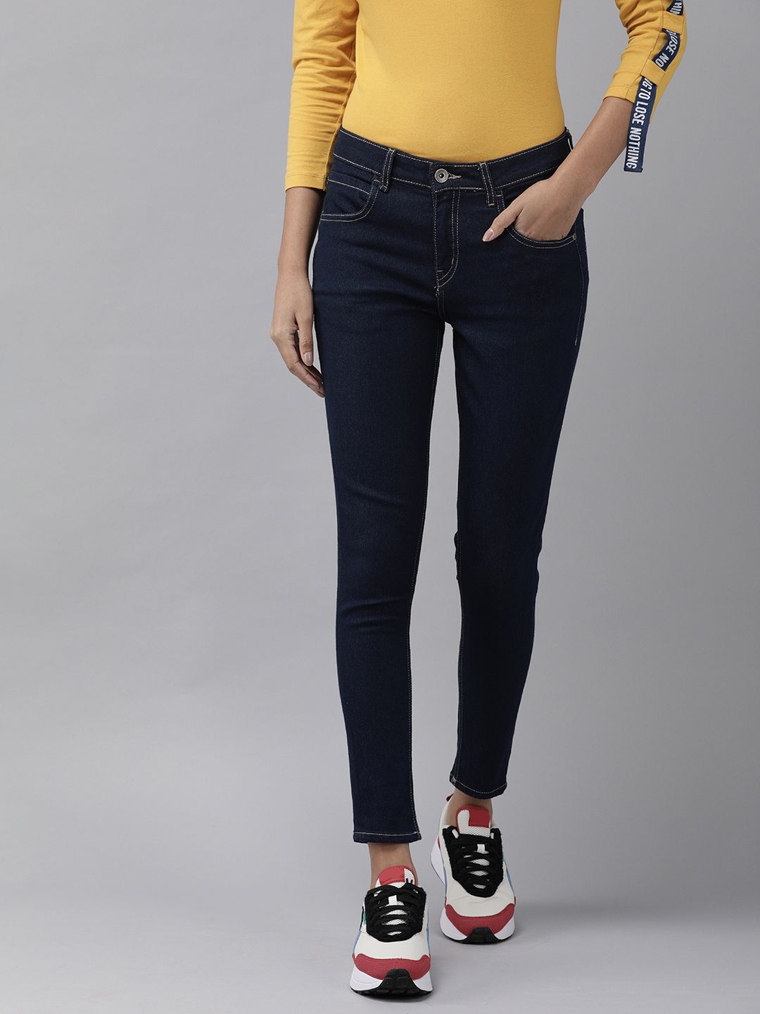 Roadster Women Navy Blue Super Skinny Fit Stretchable Jeans Price in India
