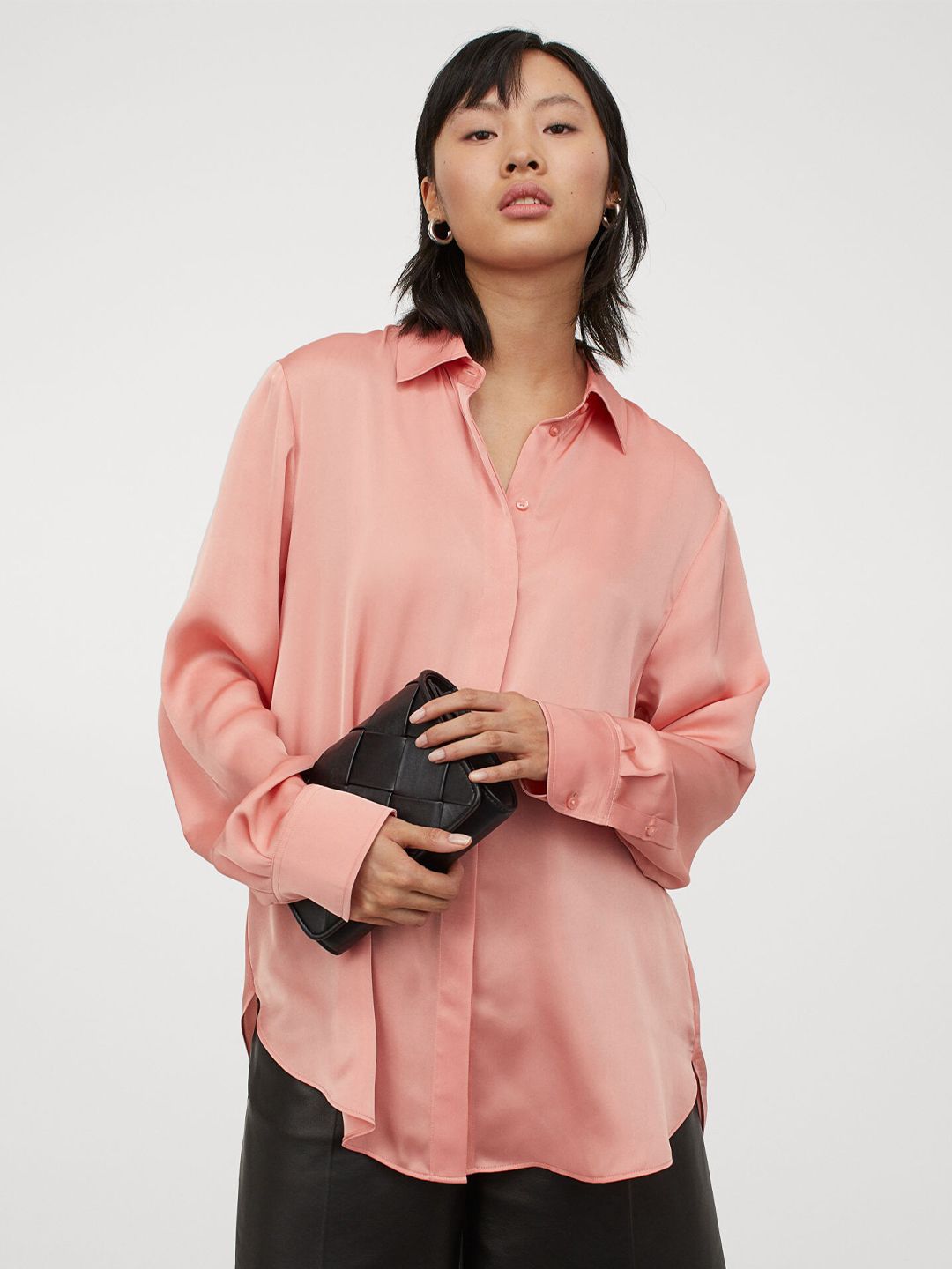 H&M Women Orange & Pink Satin Shirt