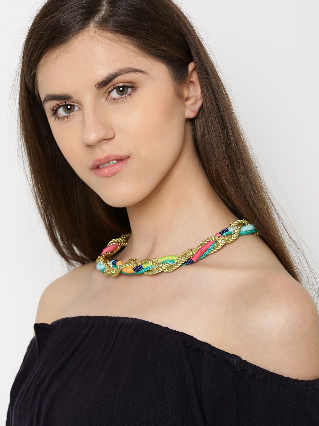 Blueberry Multicoloured Braided Collar Necklace Price in India