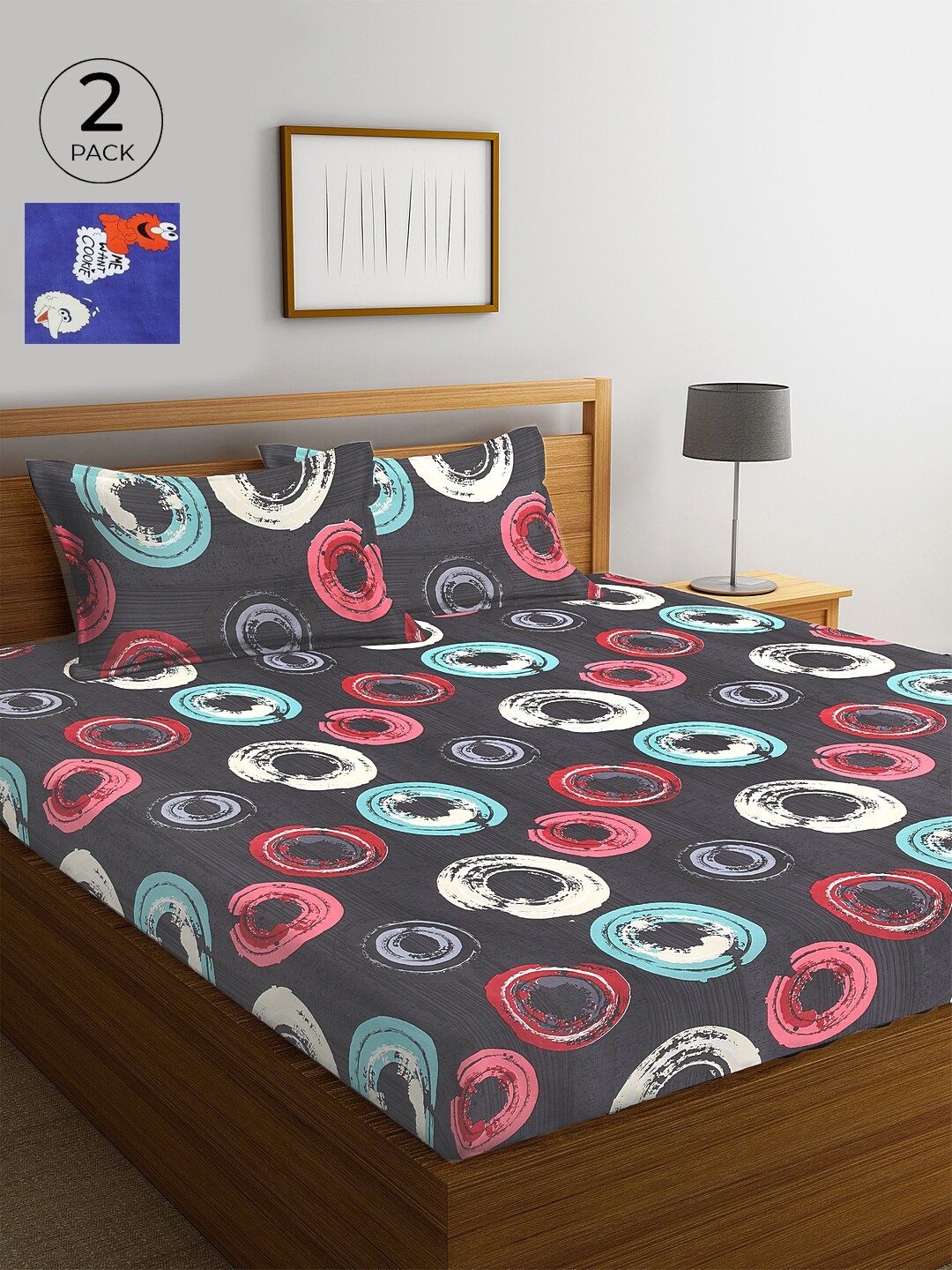 KLOTTHE Set Of 2 Grey & Blue Geometric 210 TC Cotton King Bedsheets with 4 Pillow Covers Price in India