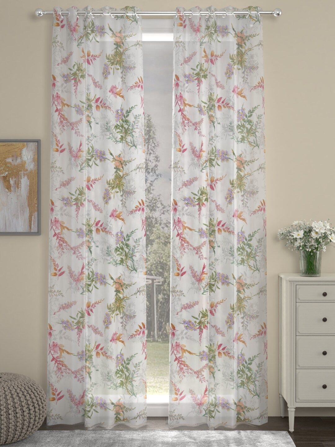 ROSARA HOME White & Pink Set of 2 Door Curtains Price in India