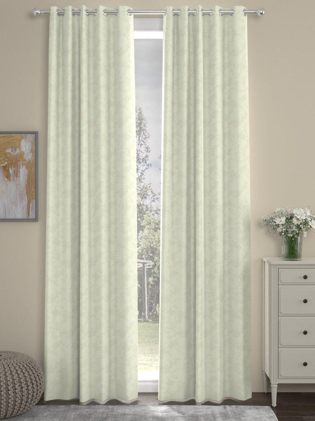 ROSARA HOME Set Of 2 Off-White Jacquard Long Door Curtains Price in India