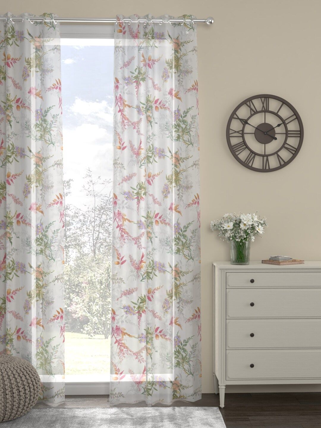 ROSARA HOME White & Pink Single Sheer Door Curtain Price in India