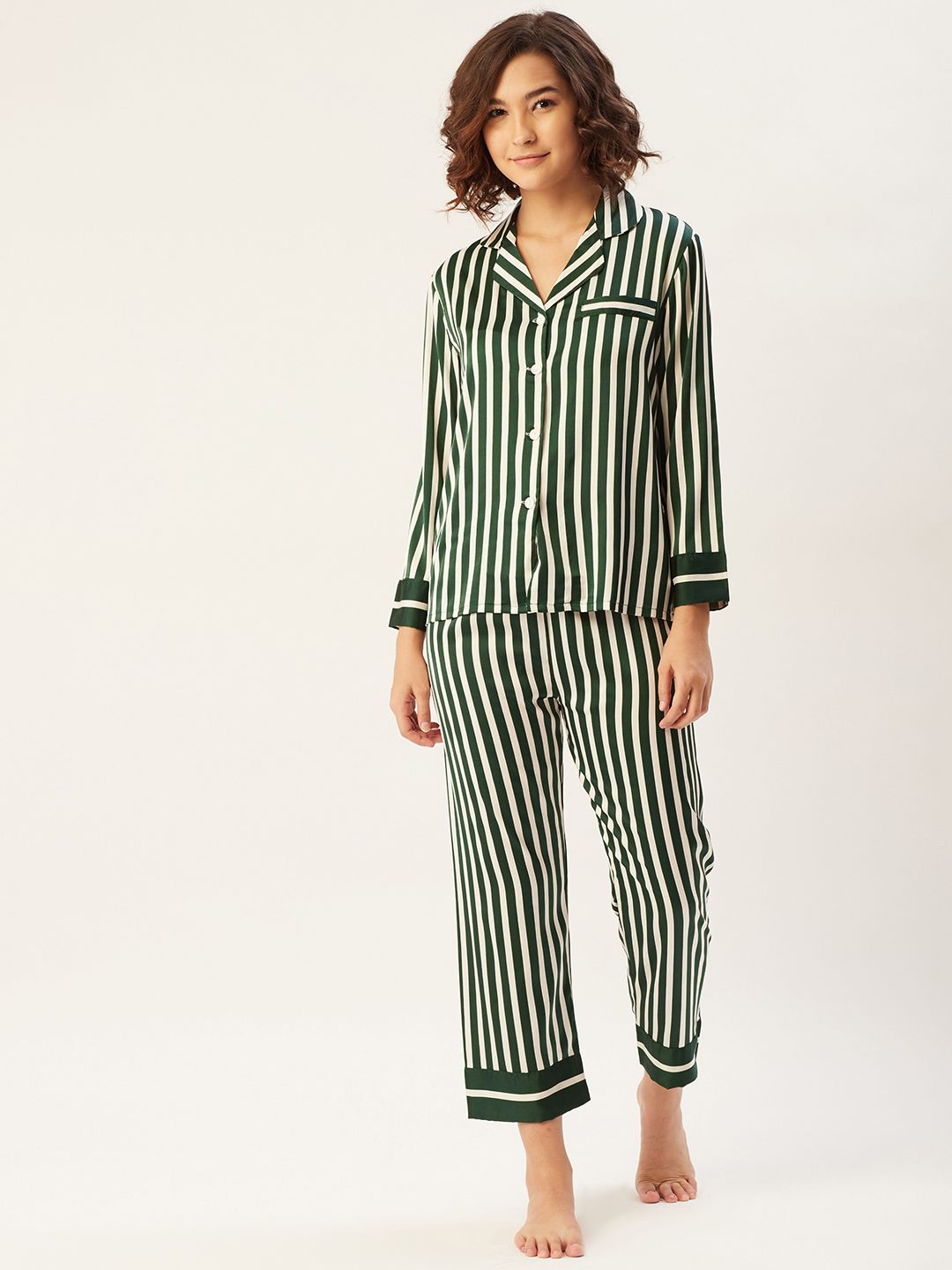 Sweet Dreams Women Green & White Striped Night suit Price in India