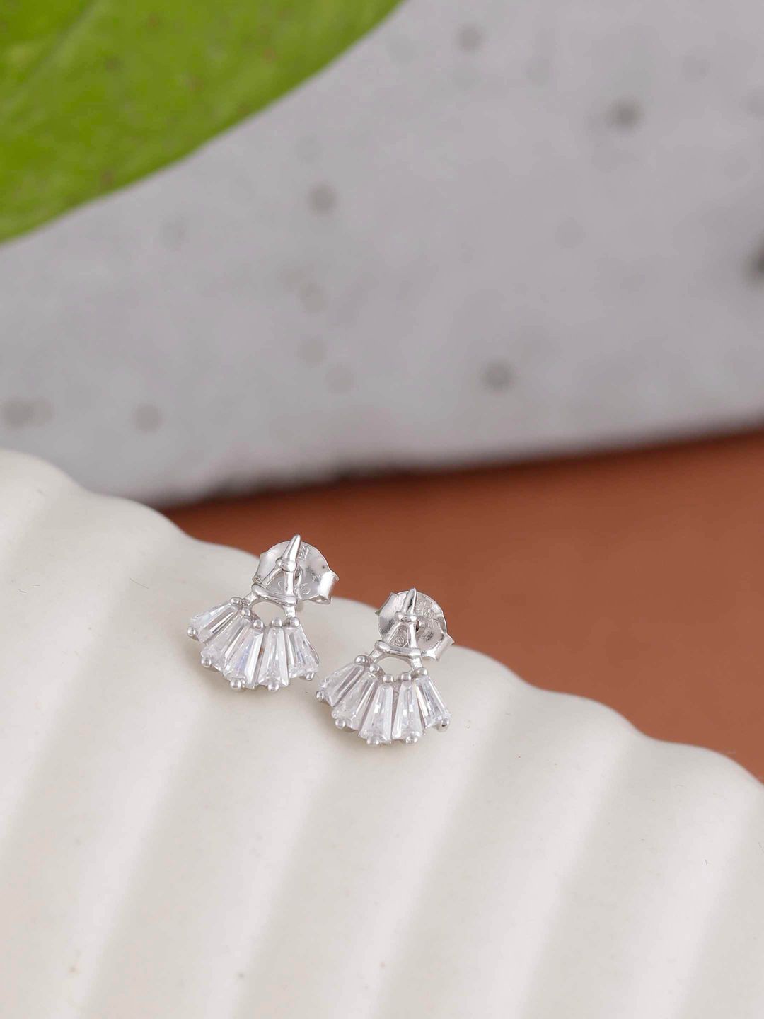 GIVA 925 Sterling Silver Silver-Toned Rhodium-Plated Cubic Zirconia Studded Contemporary Studs Price in India