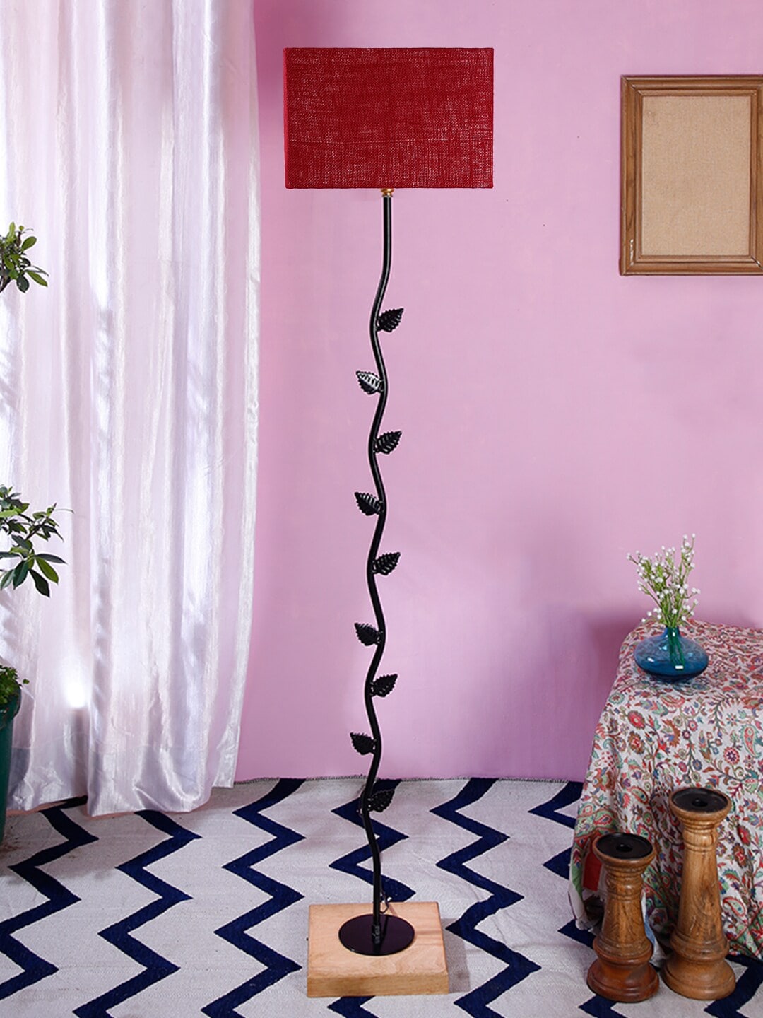Devansh Maroon & Black Solid Traditional Club Lamp with Shade Price in India