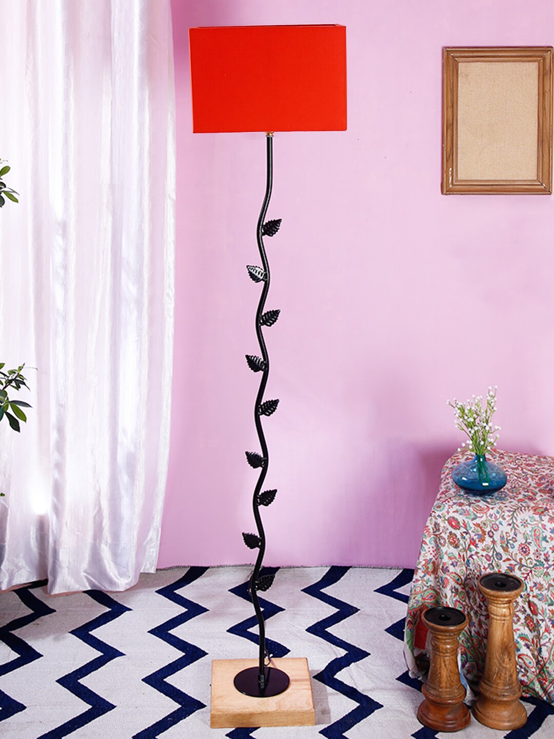 Devansh Orange & Black Solid Traditional Club Lamp with Shade Price in India