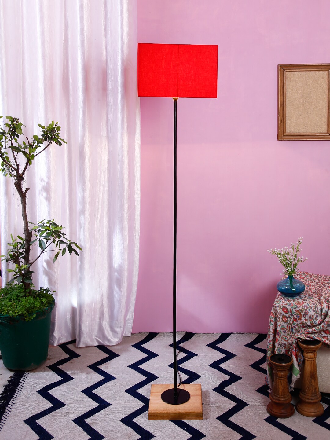 Devansh Red & Black Solid Traditional Club Lamp with Shade Price in India