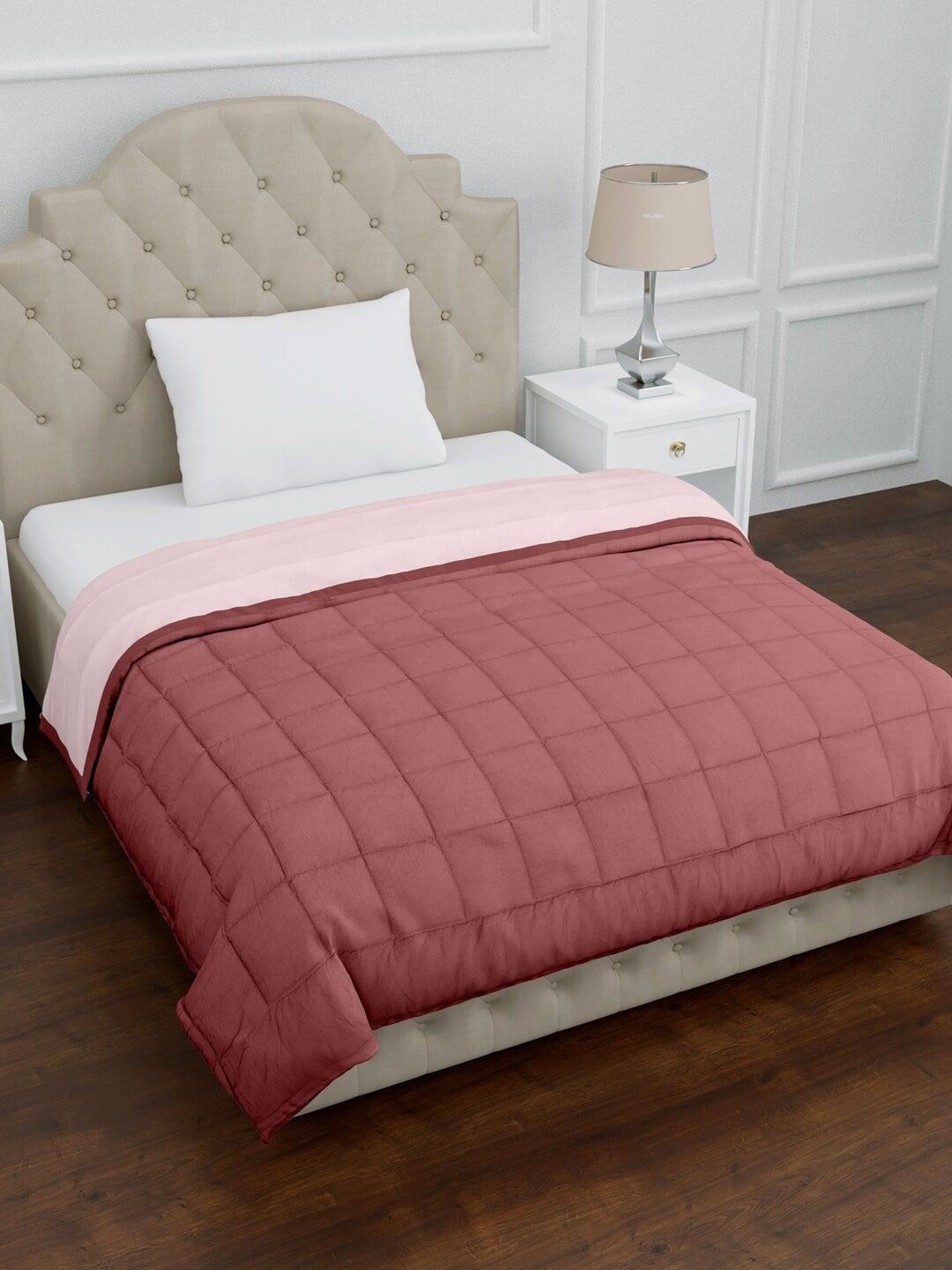EverHOME Mauve & Pink Solid AC Room 150 GSM Single Bed Dohar Price in India