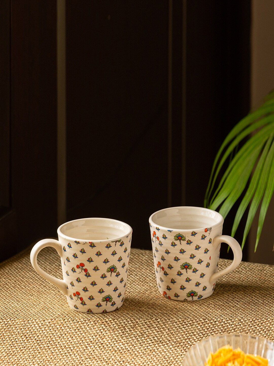 ExclusiveLane White & Red Set of 2 Handcrafted Ceramic Coffee Mugs Price in India