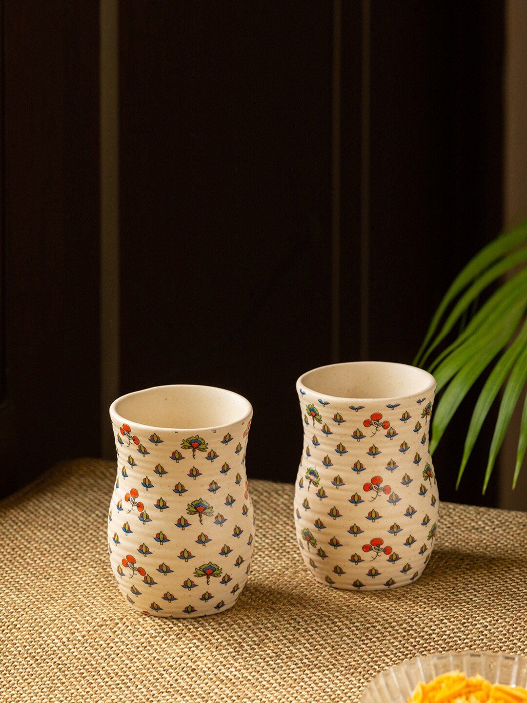 ExclusiveLane Set of 2 White  Red Printed Ceramic Tea & Milk Glasses Price in India