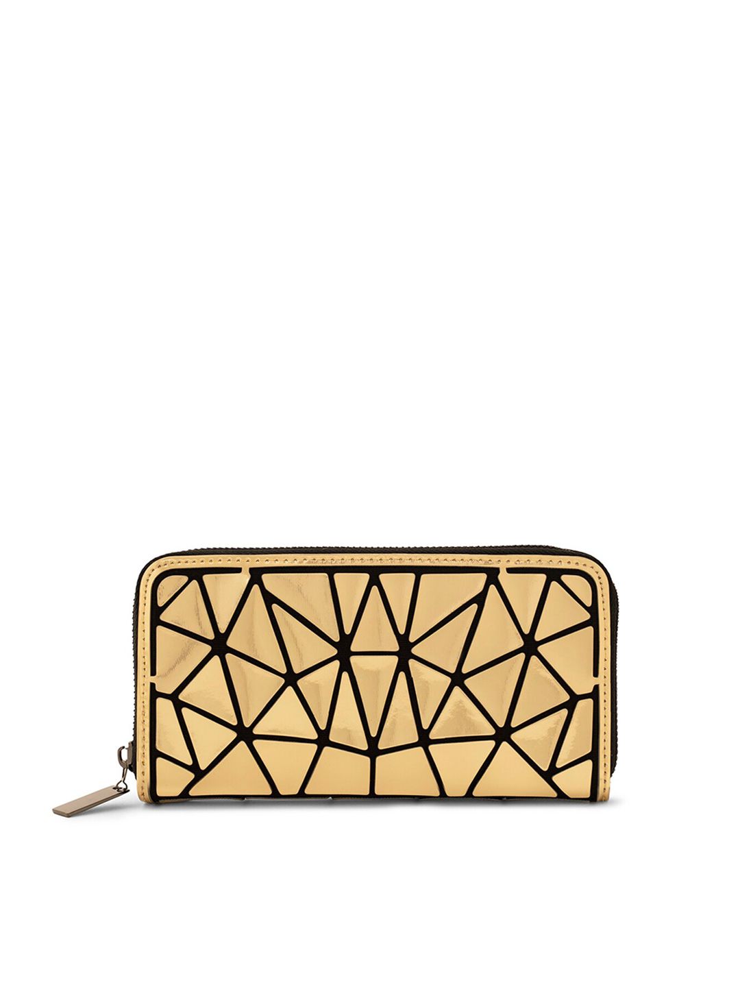 NUFA Women Gold-Toned & Black Printed Zip Around Wallet Price in India