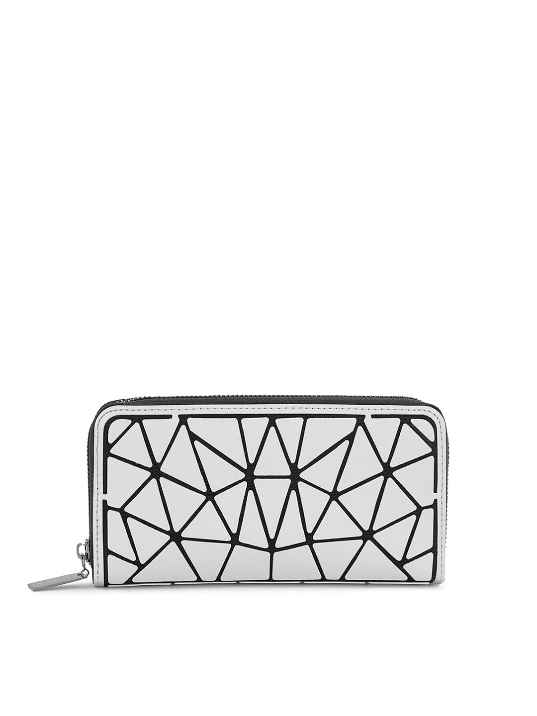 NUFA Women Silver-Toned & Black Printed Zip Around Wallet Price in India