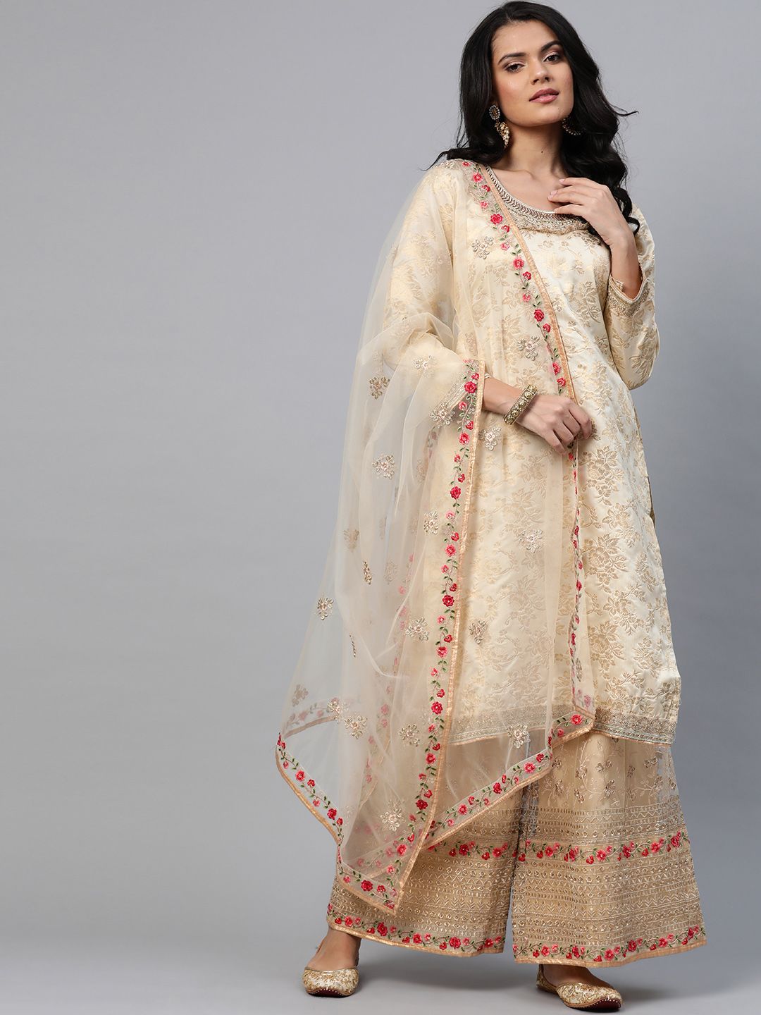 Readiprint Fashions Cream & Golden Woven Design Unstitched Dress Material Price in India