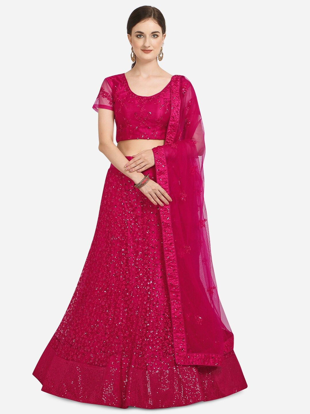 Netram Pink Embroidered Semi-Stitched Lehenga & Blouse with Dupatta Price in India