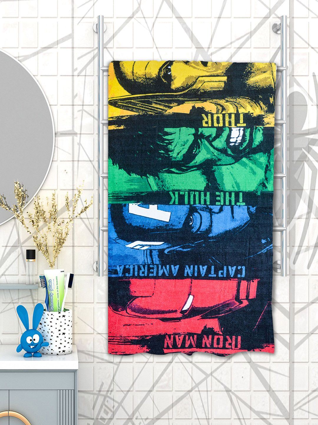 Marvel Kids Red & Blue Avengers Printed 350 GSM Pure Cotton Bath Towel