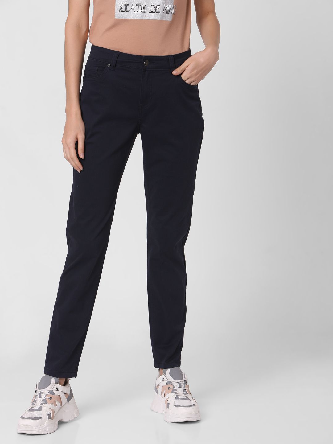 Vero Moda Women Navy Blue Straight Fit Regular Trousers Price in India