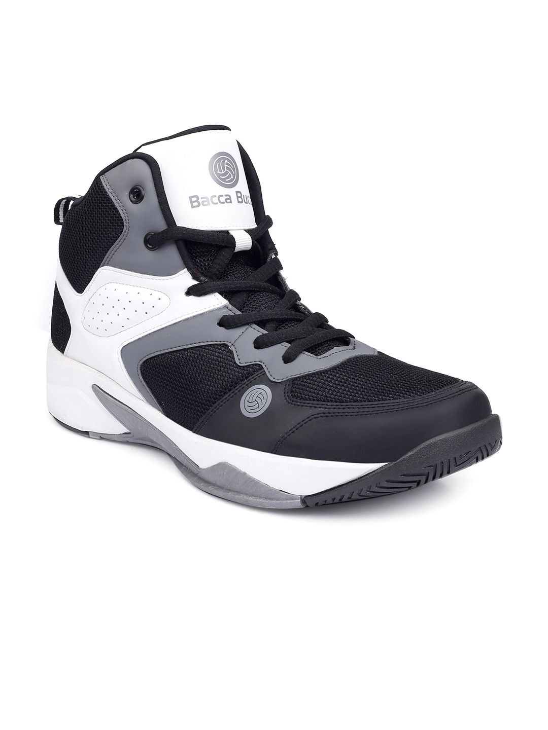 bacca bucci Men Black & Grey Mesh Mid-Top Basketball Shoes