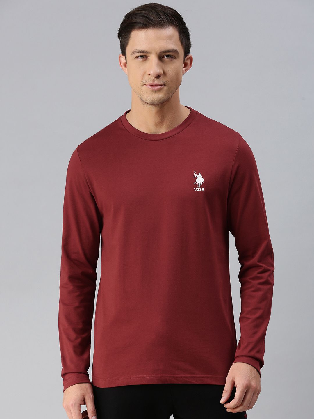 U.S. Polo Assn. Men Maroon Solid Lounge T-Shirt