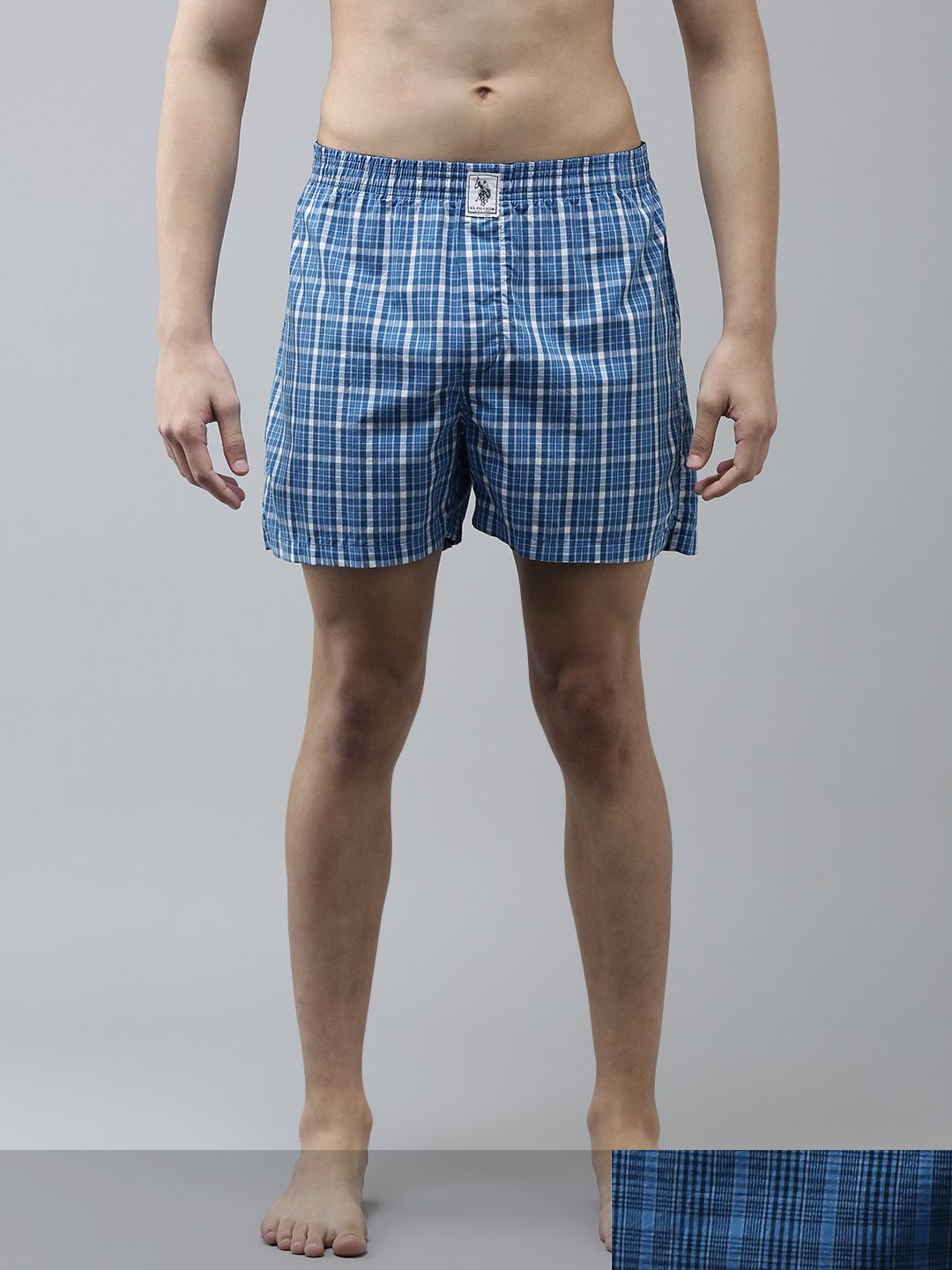 U.S. Polo Assn. Men Pack of 2 Blue Checked Pure Cotton Boxers 8905202290544-Multi