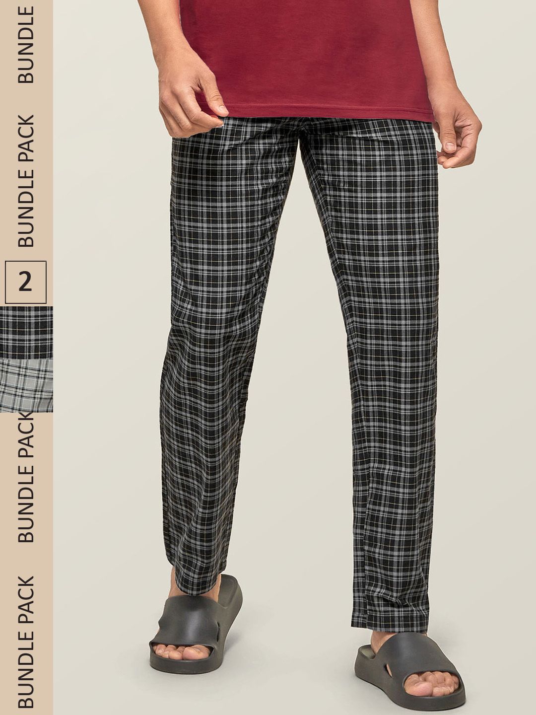 Buy XYXX Men Super Combed Cotton Pack of 2 Checkmate Lounge Pants