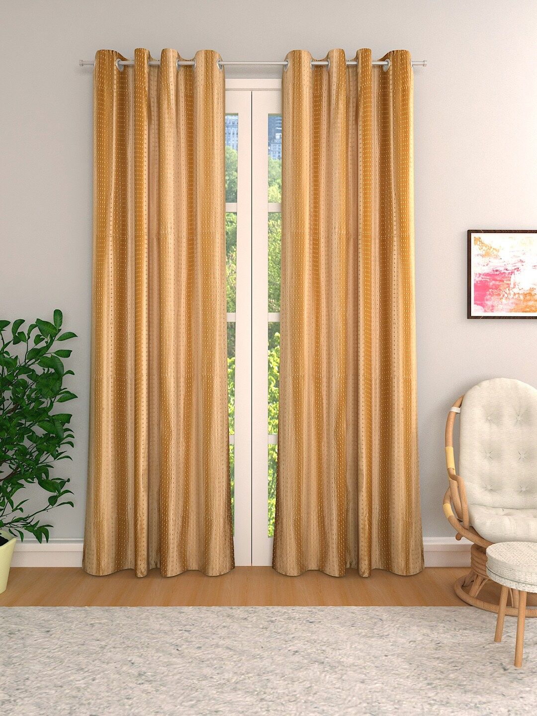 ROMEE Gold-Toned Set of 2 Room Darkening Long Door Curtains Price in India