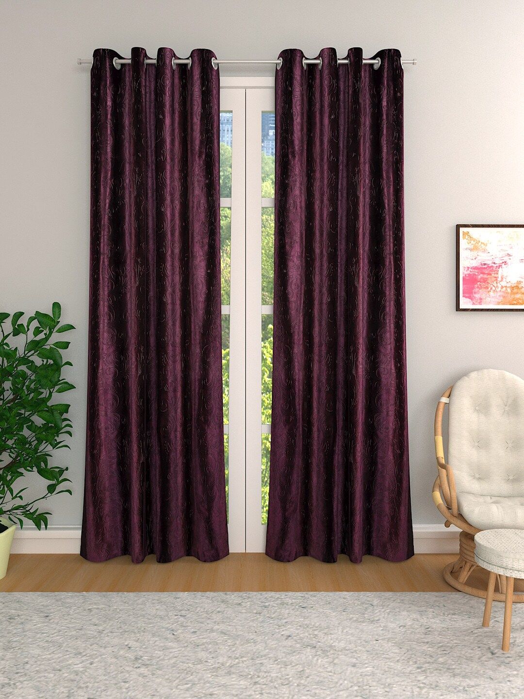 ROMEE Purple Set of 2 Room Darkening Door Curtains Price in India