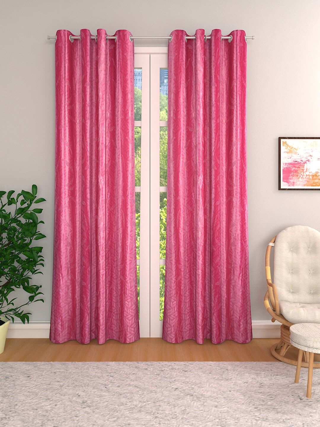 ROMEE Pink Set of 2 Room Darkening Curtains Price in India