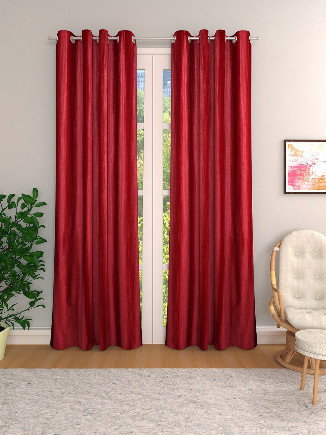 ROMEE Red Set of 2 Room Darkening Long Door Curtains Price in India