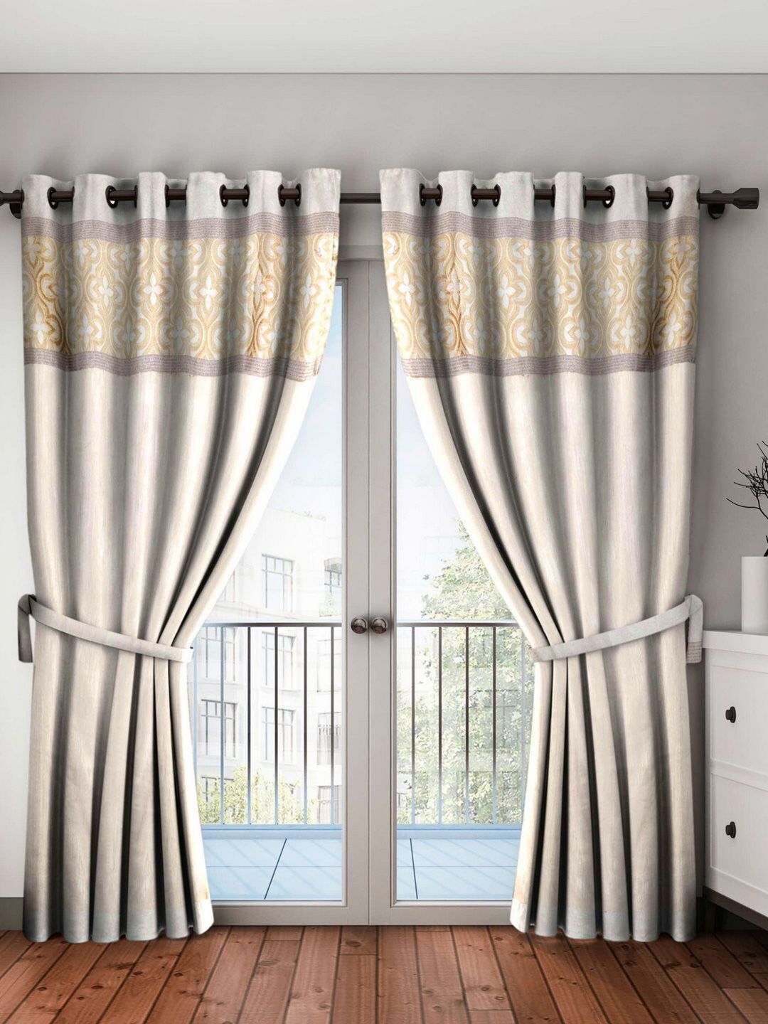 BIANCA Off-White & Gold-Toned Single Black Out Curtain Price in India